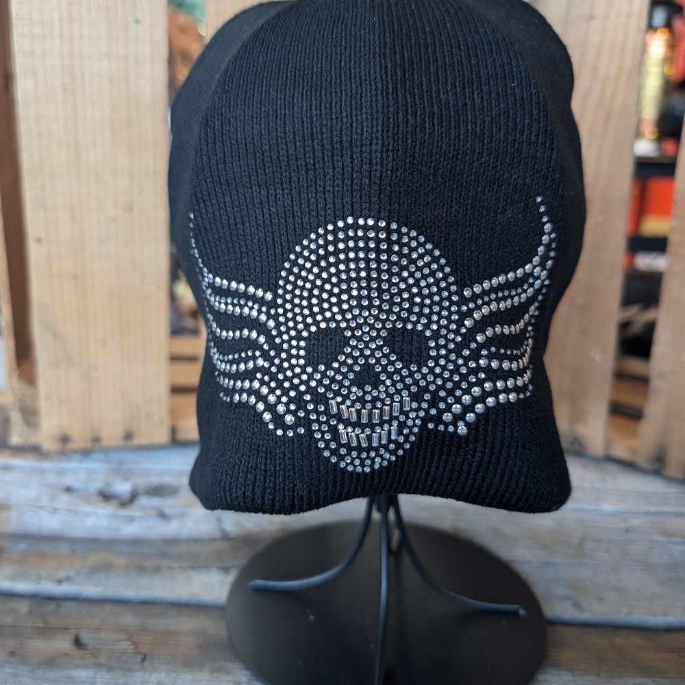 Skull with White Rhinestones Beanie